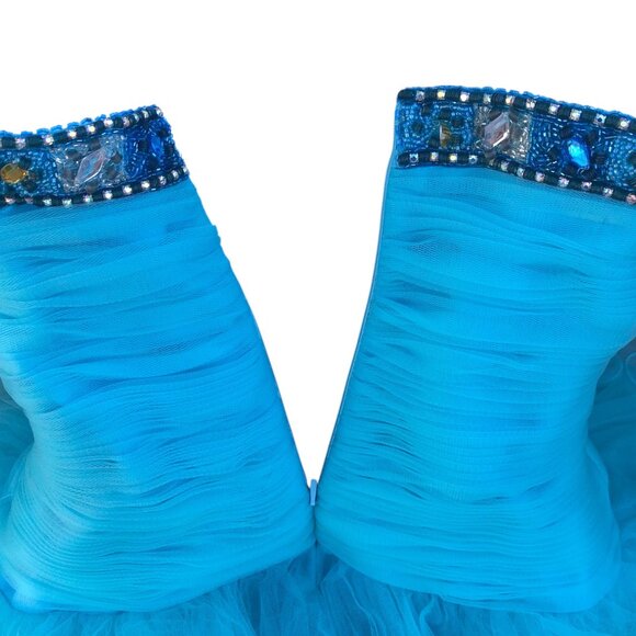 ADDA Turquoise Blue Strapless Fluffy Tulle Skirt Party Dress, L - Picture 4 of 11
